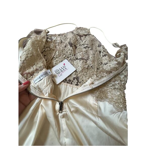 NWT Hello Molly Champagne Satin and Lace Halter Cocktail Dress - Size 12 - Picture 3 of 15